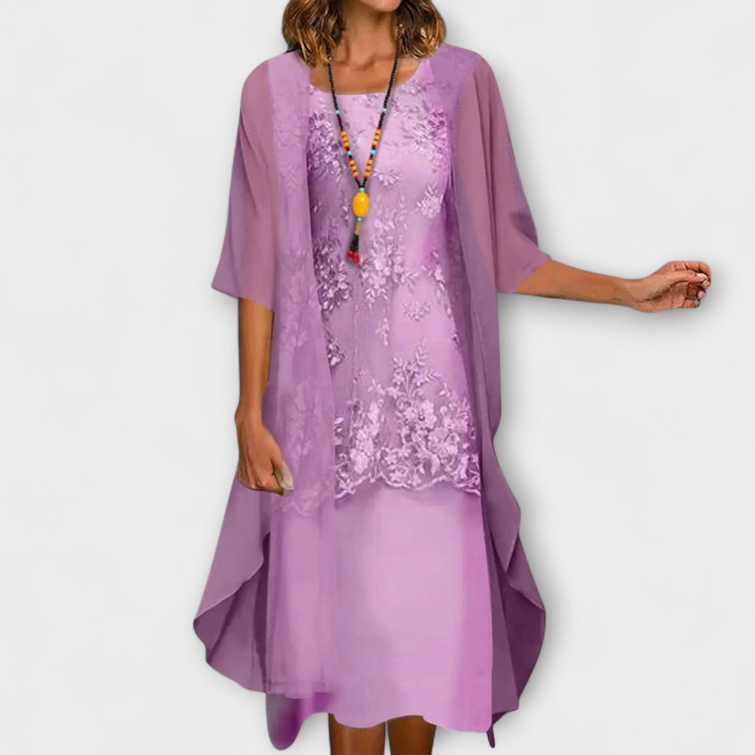 Camila | Vestido Elegante Con Encaje Y Chaqueta Ligera