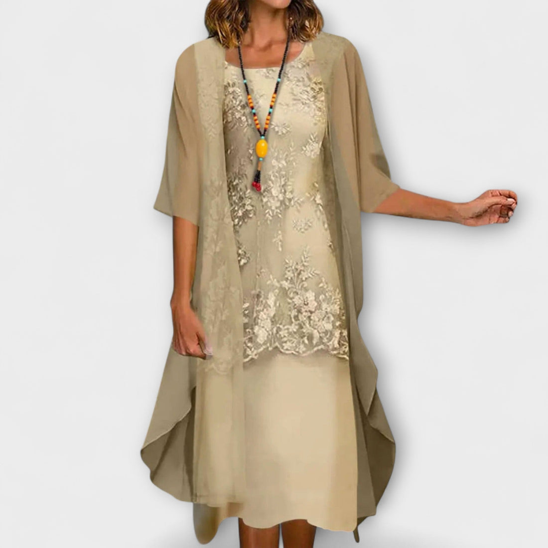 Camila | Vestido Elegante Con Encaje Y Chaqueta Ligera