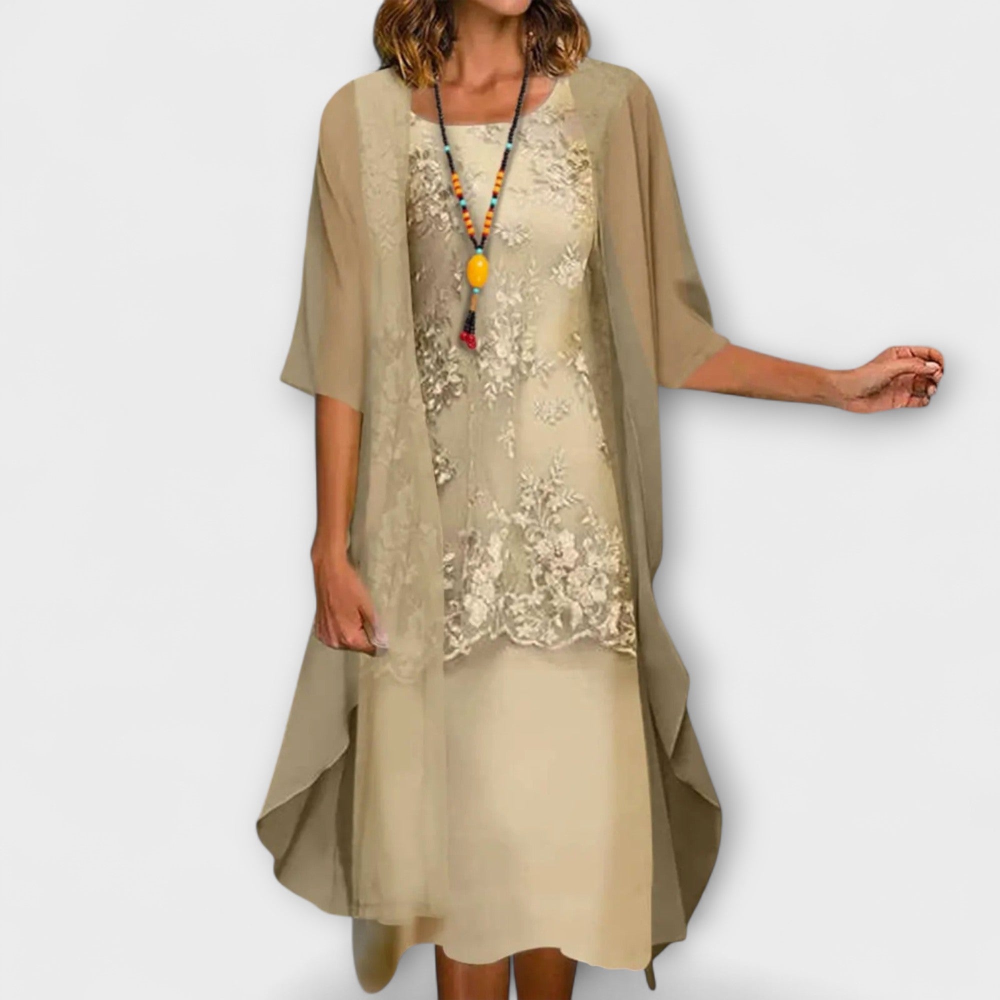 Camila | Vestido Elegante Con Encaje Y Chaqueta Ligera