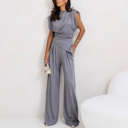 Lysandra | Conjunto Elegante De Mujer Con Drapeado Sofisticado Y Pantalones Fluidos