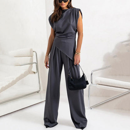 Lysandra | Conjunto Elegante De Mujer Con Drapeado Sofisticado Y Pantalones Fluidos