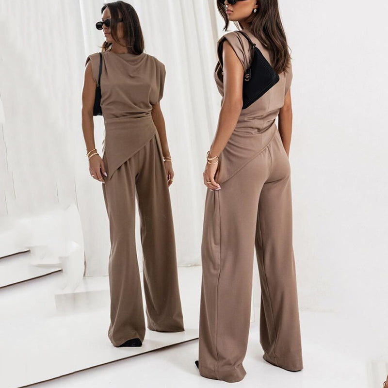 Lysandra | Conjunto Elegante De Mujer Con Drapeado Sofisticado Y Pantalones Fluidos