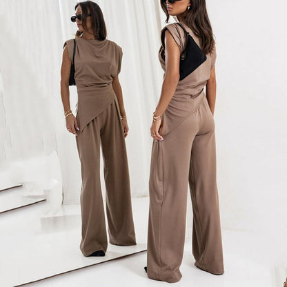 Lysandra | Conjunto Elegante De Mujer Con Drapeado Sofisticado Y Pantalones Fluidos