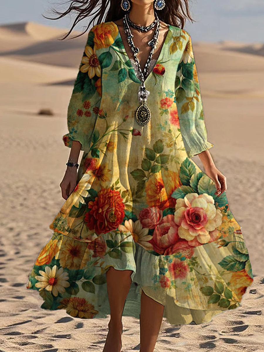 Aida | Vestido Midi Elegante Con Estampado Floral