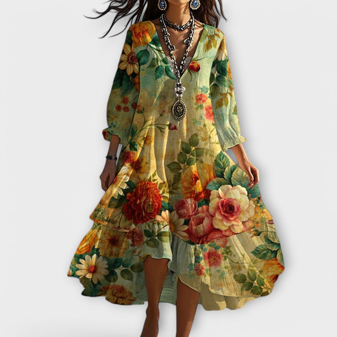 Aida | Vestido Midi Elegante Con Estampado Floral