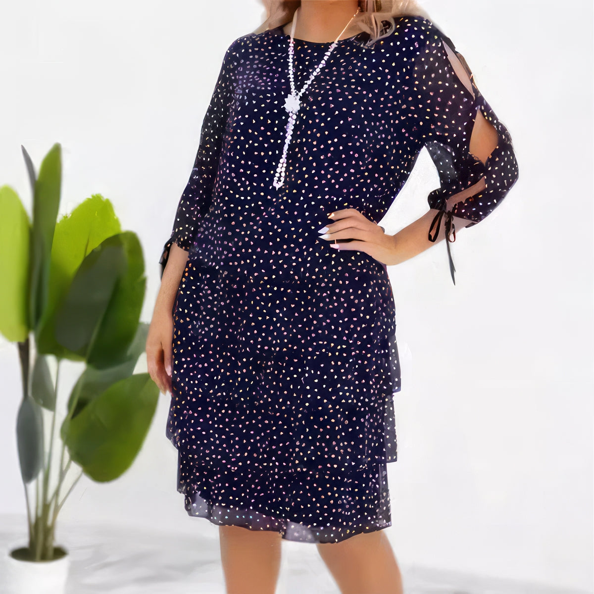 Clara | Vestido Casual Con Estampado Y Capas