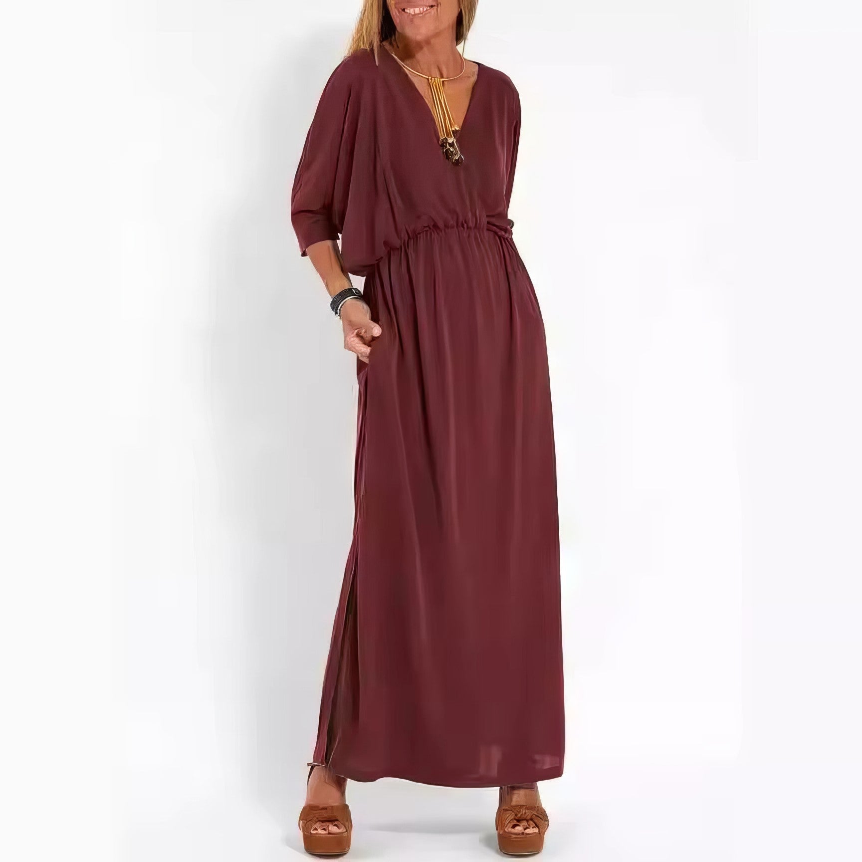 Valeria | Vestido Largo Vintage De Noche Con Cuello En V
