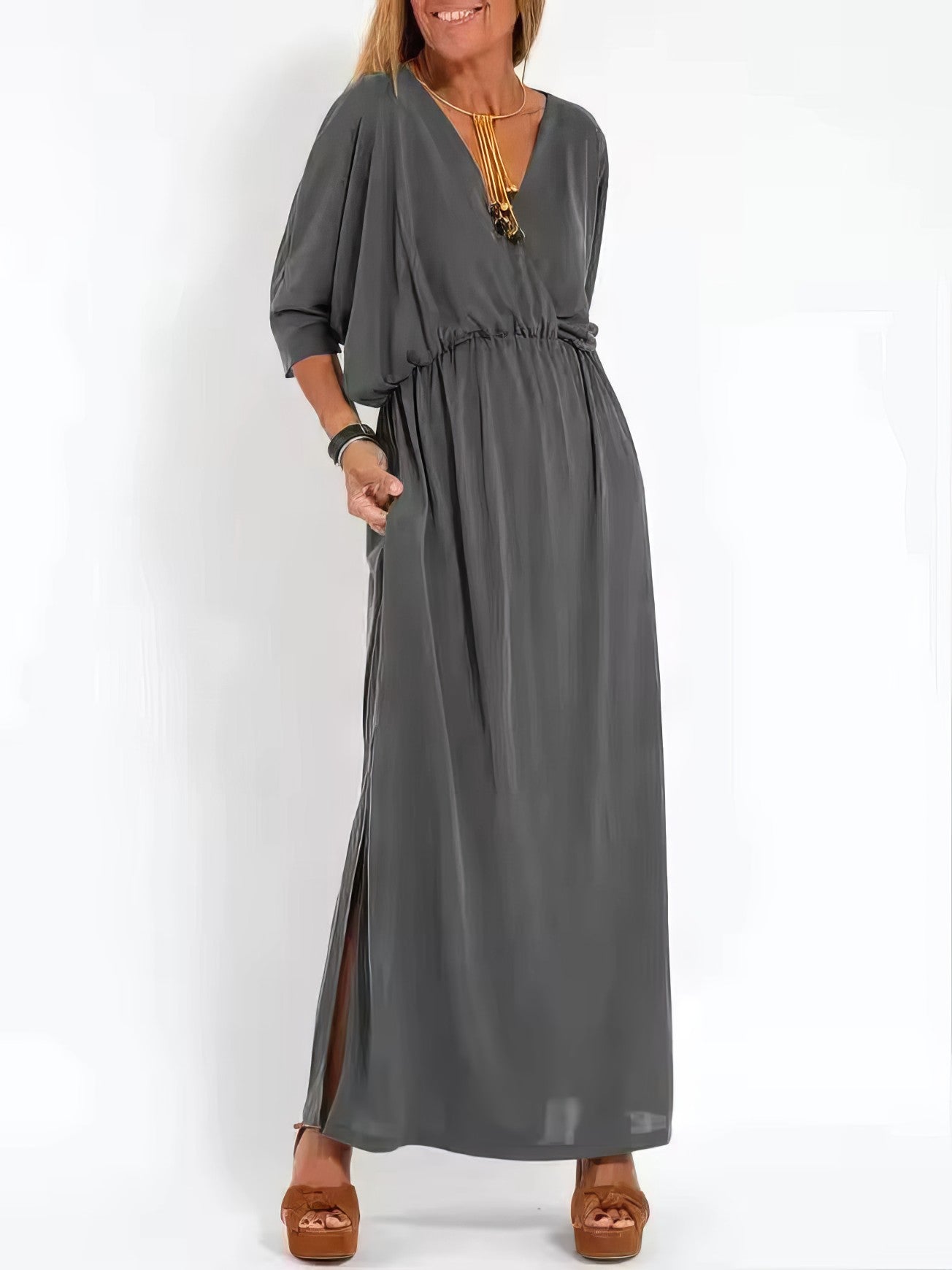 Valeria | Vestido Largo Vintage De Noche Con Cuello En V