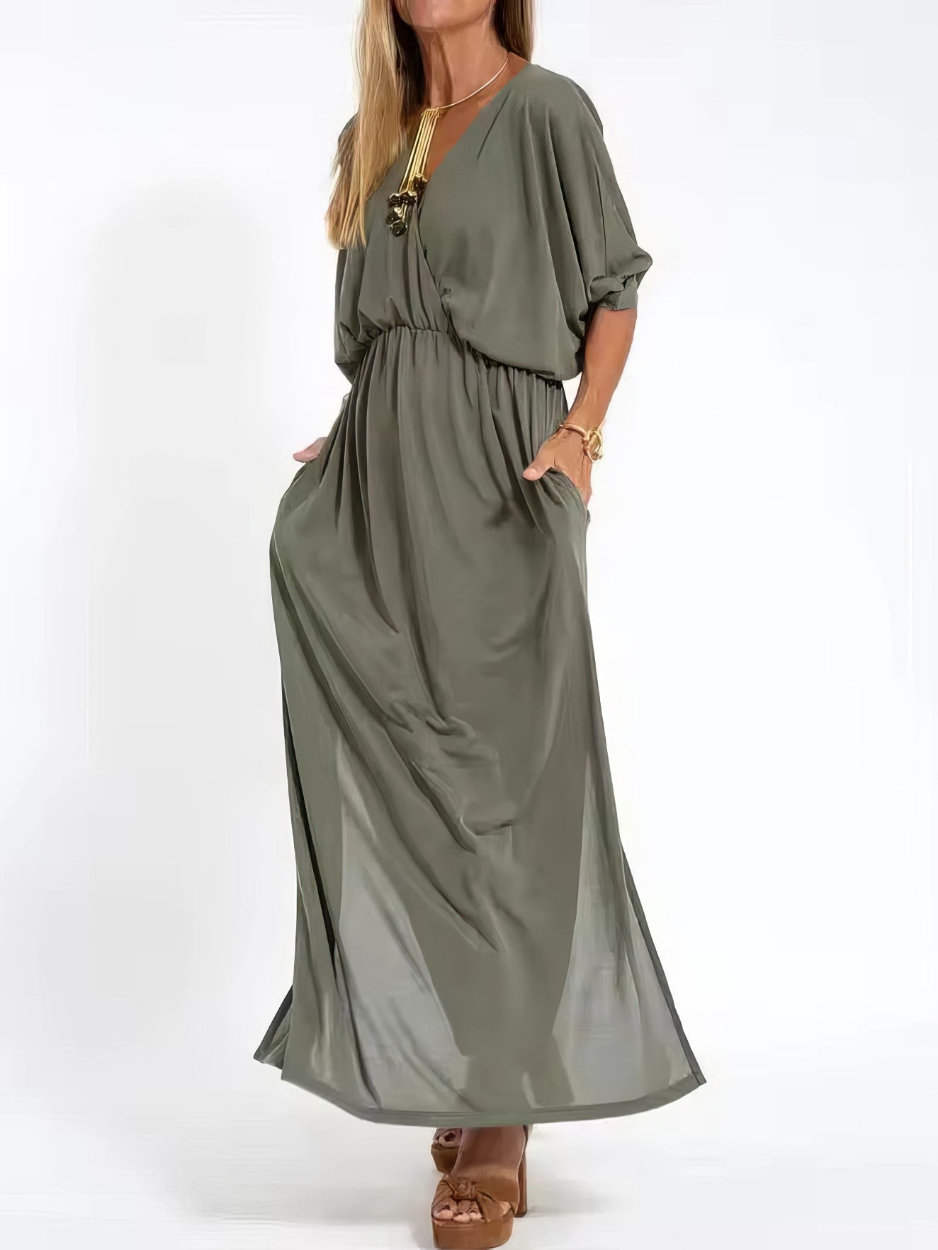Valeria | Vestido Largo Vintage De Noche Con Cuello En V