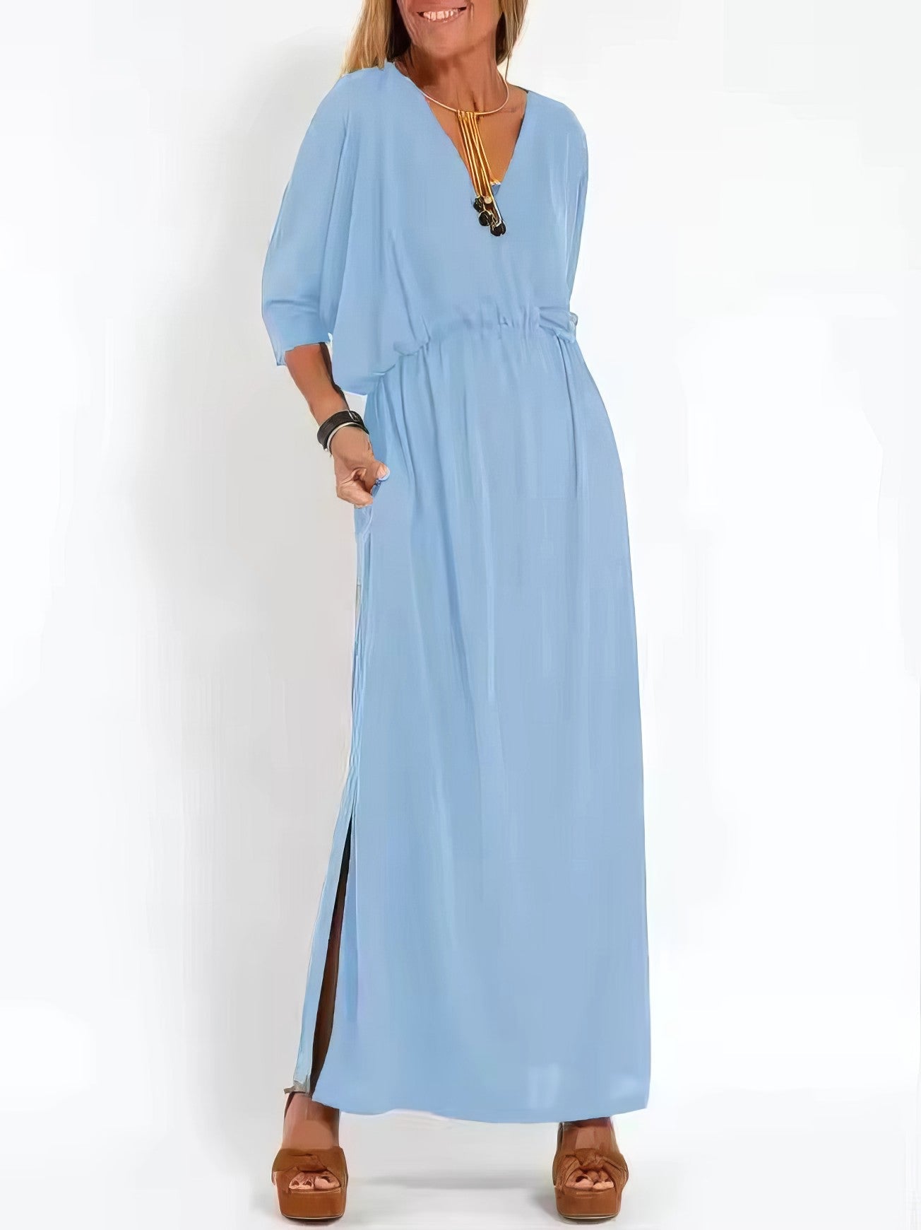 Valeria | Vestido Largo Vintage De Noche Con Cuello En V