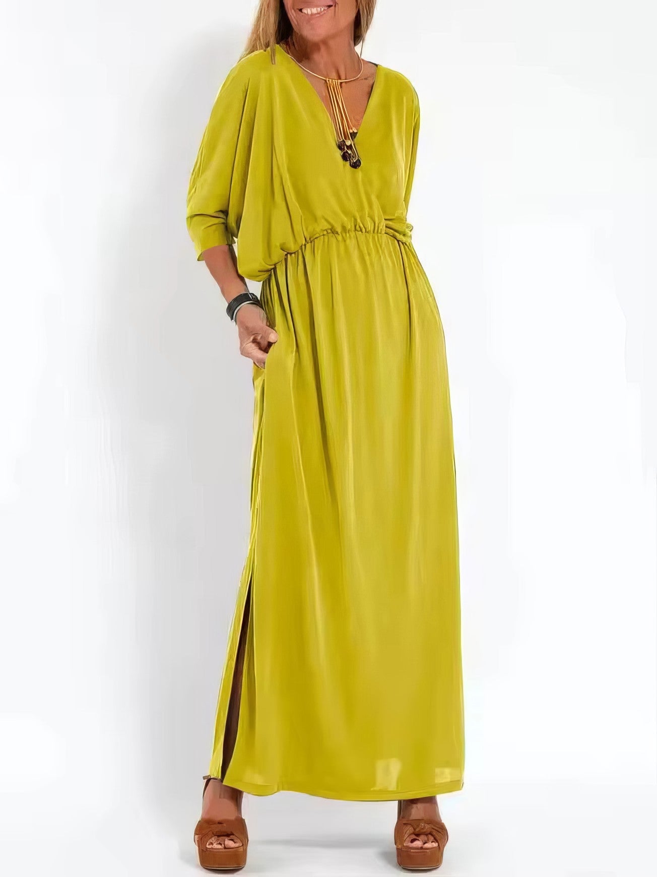Valeria | Vestido Largo Vintage De Noche Con Cuello En V