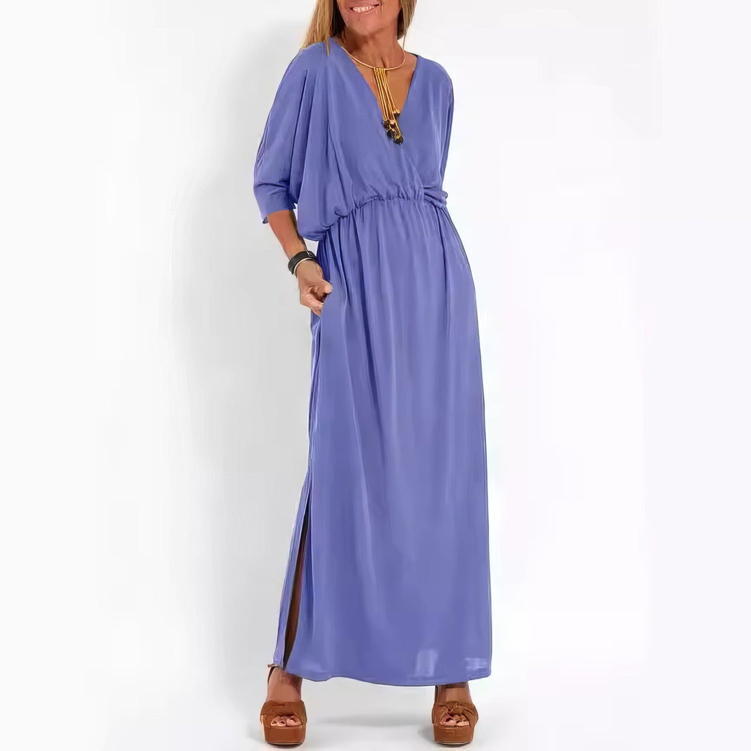 Valeria | Vestido Largo Vintage De Noche Con Cuello En V