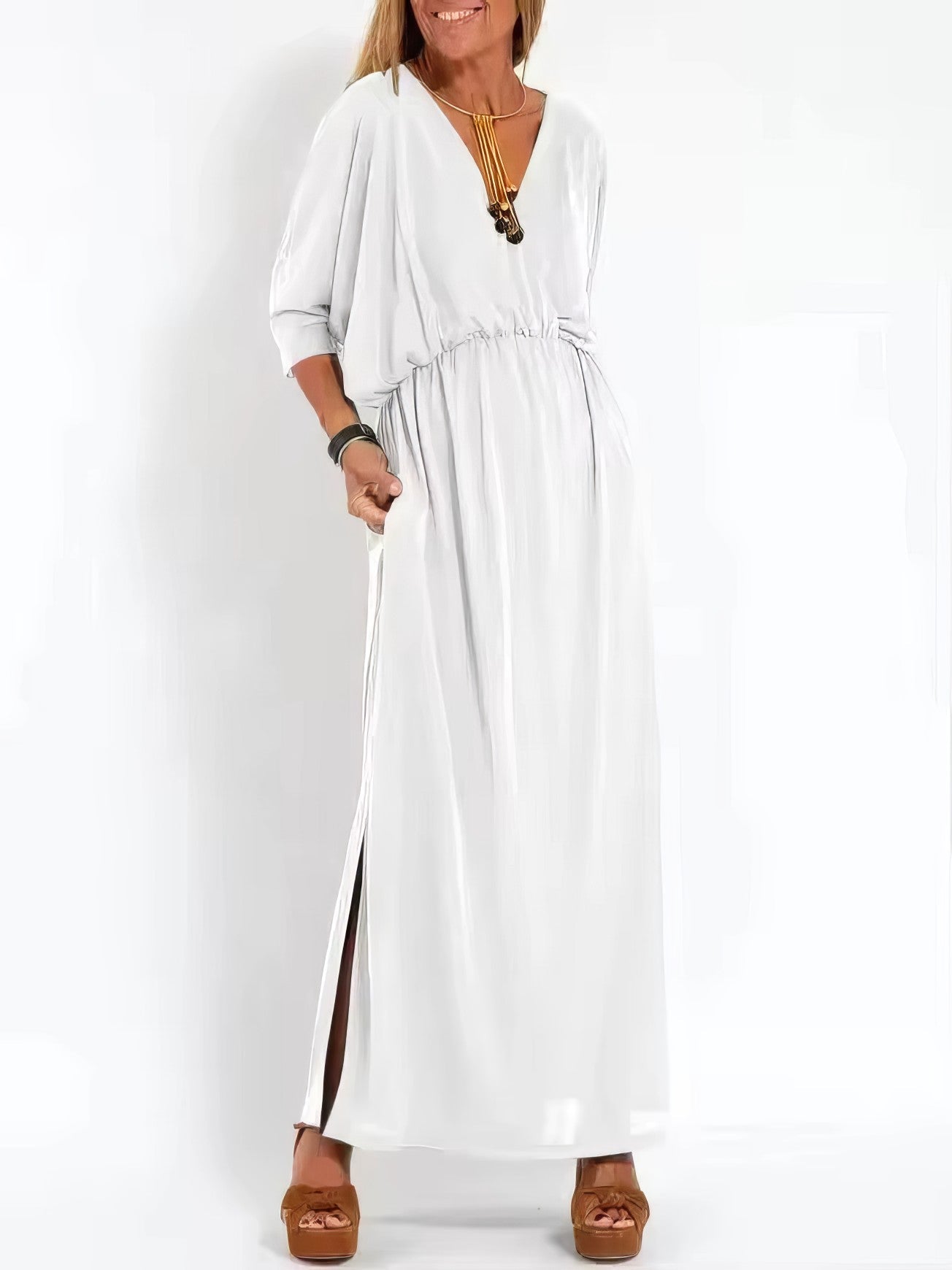 Valeria | Vestido Largo Vintage De Noche Con Cuello En V