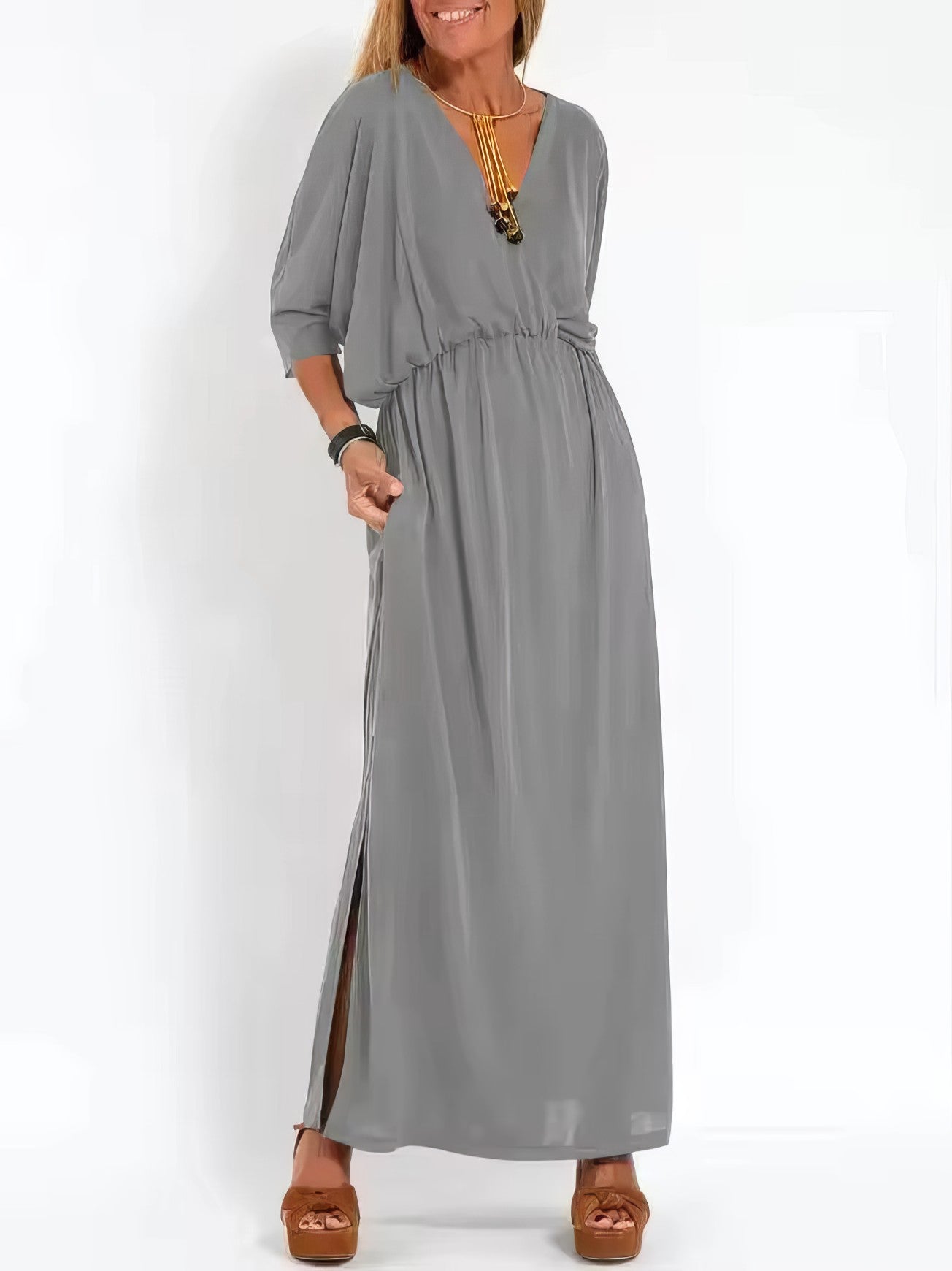 Valeria | Vestido Largo Vintage De Noche Con Cuello En V