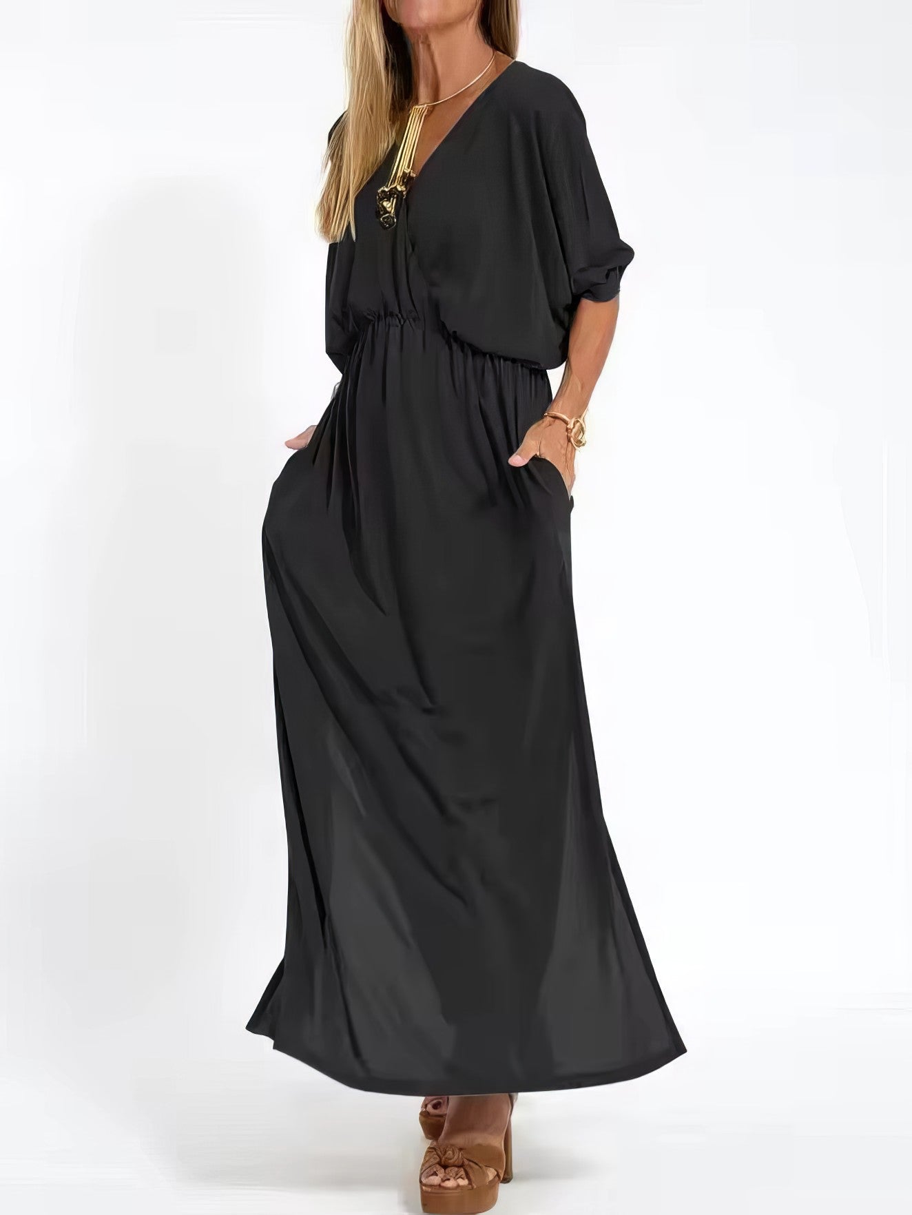Valeria | Vestido Largo Vintage De Noche Con Cuello En V